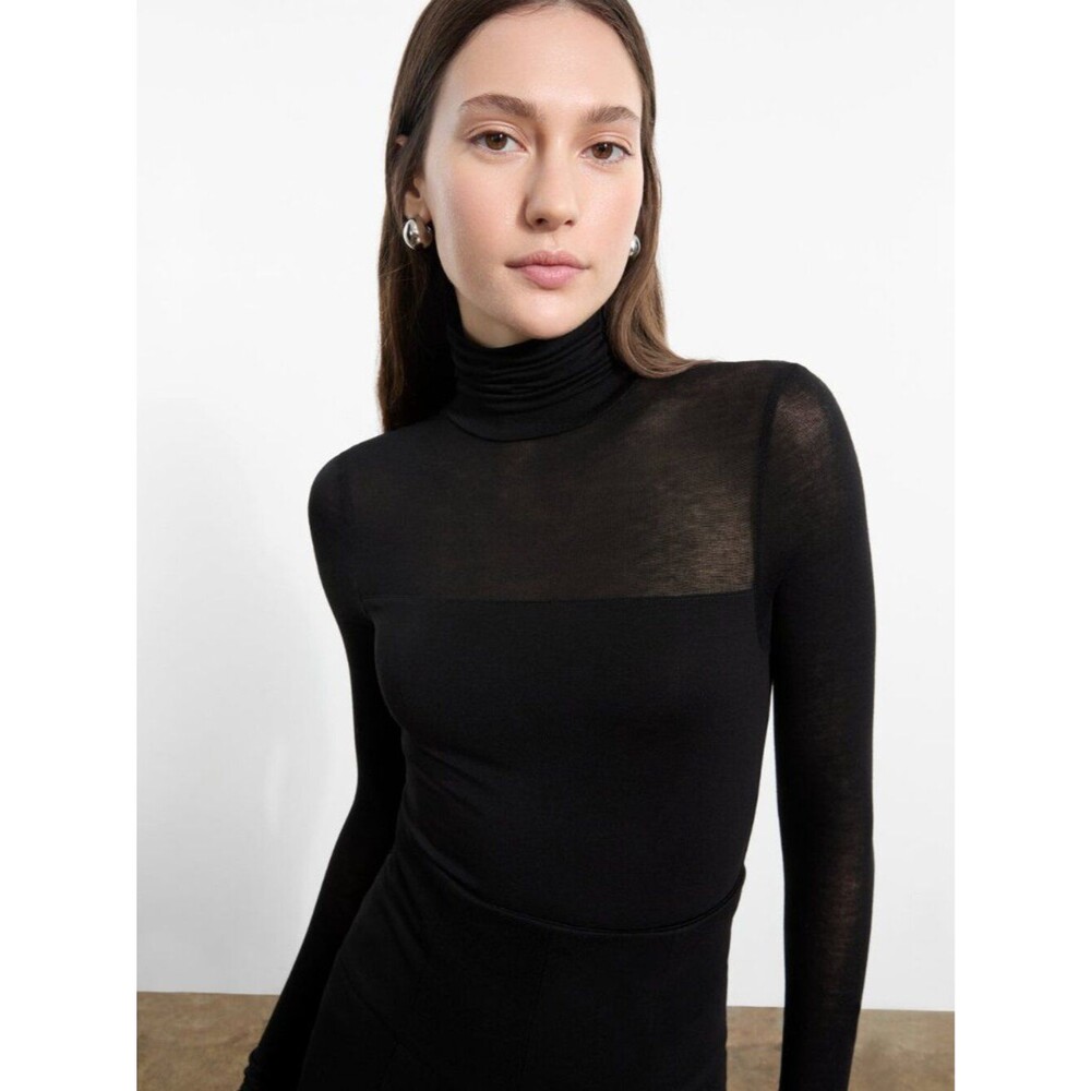 Marcella NYC Cara Top Sheer & Sustainable European Jersey Turtleneck Size XS